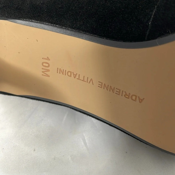 Adrienne Vittadini Peep Toe Split Vamp Heel Booties Black Fine Suede Leather 10 - Picture 7 of 11